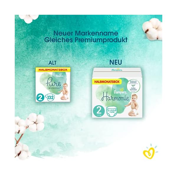 Pampers Baby Windeln Größe 2 (4-8 kg) Pure Protection, 132 Stück, HALBMONATSBOX, Mit Premium-Baumwolle Und… – Bild 3