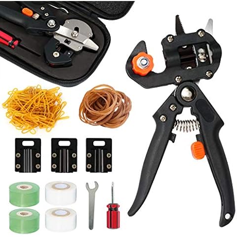 Locisne Garden Grafting Pruning Pruner Shears Scissors Cutting Tool Kit w/Replaceable Blades,Tapes,Rubber Bands,Wrench,Screwdriver Accessories Gardening Set for Plant Fruit Tree Cover