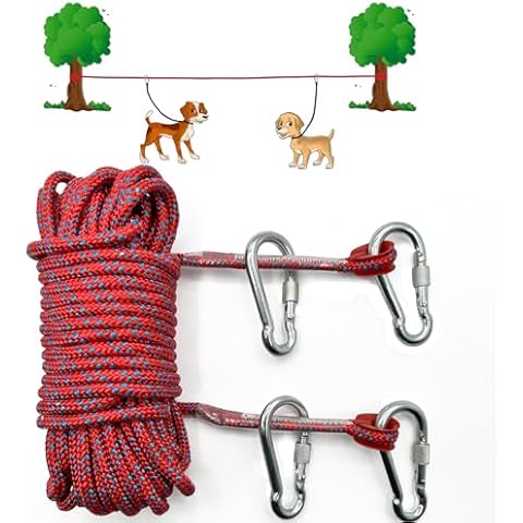 Senzkon Dog Tie Out Cable for Camping, 50ft Portable Dog Trolley System for Small Medium Large Dogs up to 250lbs, Dog Lead for 2 Dogs, Dog Runner for Yard Camping Training Running Hiking Outdoor Cover