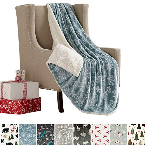 Great Bay Home Super Soft Fleece Sherpa Holiday Throw Blanket - Cozy, Warm Light Blue Snowflake Design Blanket. Eve Collection (50