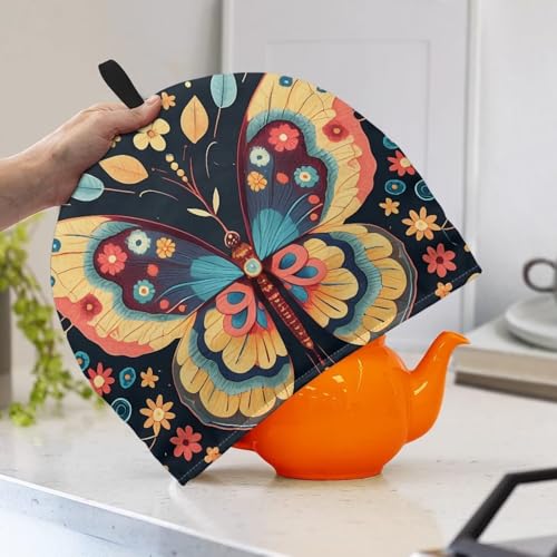 Image of ButterflyTea Cosy for Teapot Washable Tea Pot Cozy for Keeping Warm Black Cat Kettle Cover for Halloween Day Party Gifts,Dust Proof Breakfast Tea Pot Cover