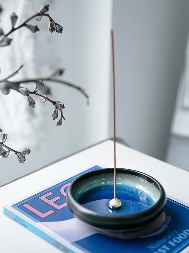 Porta incenso in ottone con goccia d'acqua Porta incenso a,blu