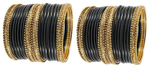 Image of NMII Glass With Zircon Gemstone Studded Worked and Ball Chain Or Plane Gloosy Finished Bangles Set For Women and Girls