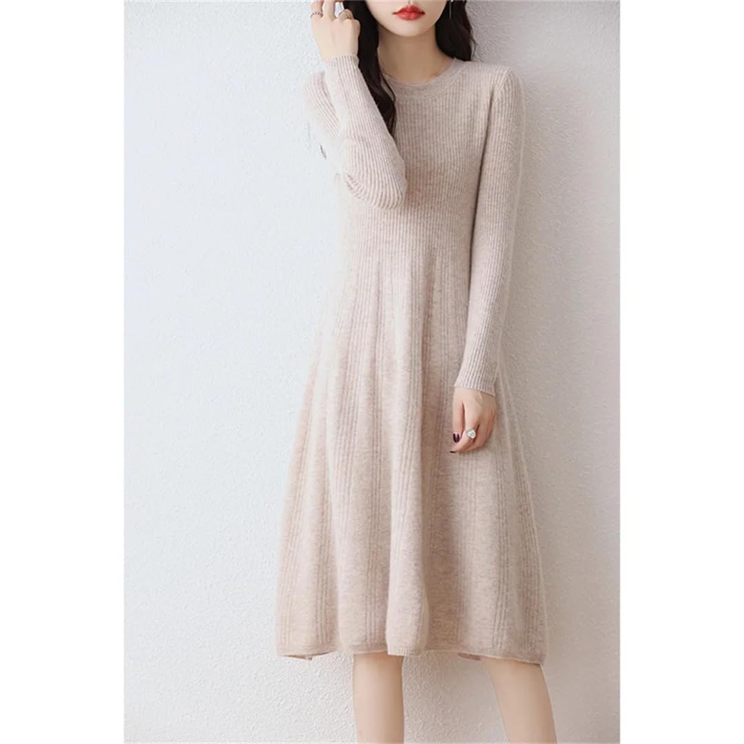 Robe d'hiver en tricot de laine pour femme - Col rond - Chaude et décontractée - Manches longues