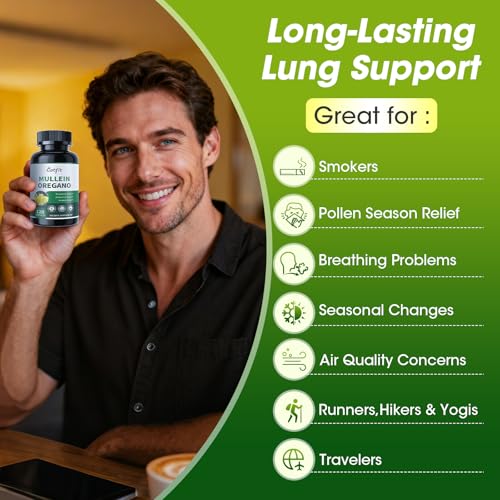 Mullein Oregano Oil Capsules for Lungs Detox-7 in 1Pure Herbal Mullein Leaf Extract, Elderberry, Turmeric,Mentha for Respiratory & Immune Support, Lung Cleanse for Smokers,Vegan,Non-GMO (120 Caps) — view 5