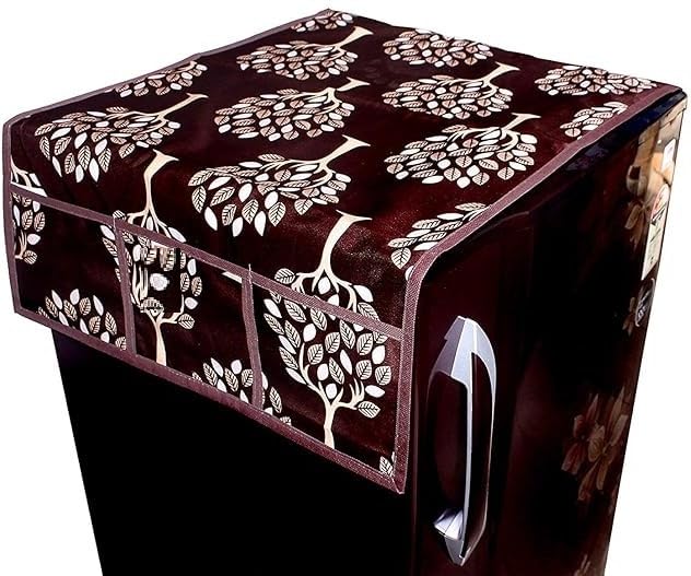 Image of REVEXO Set of 1Pc Polyester Fridge Top Cover with 6 Utility Pockets + 4Pc Fridge Mats + 2Pc Handle Cover -REV -203