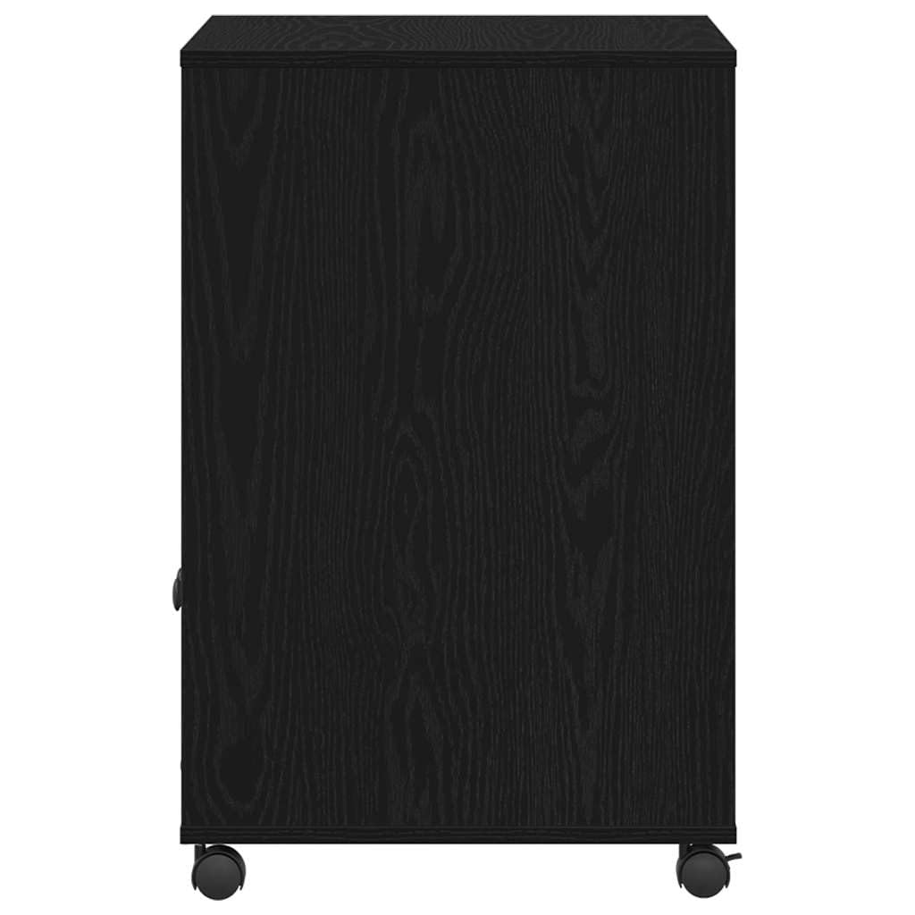 Druckerständer Schwarz Eichen-Optik 60 x 48 x 74 cm, kompaktes Druckerregal aus Holzwerkstoff mit schwarzen Knöpfen, Stabiler Druckerunterschrank für Home-Office und Büro,