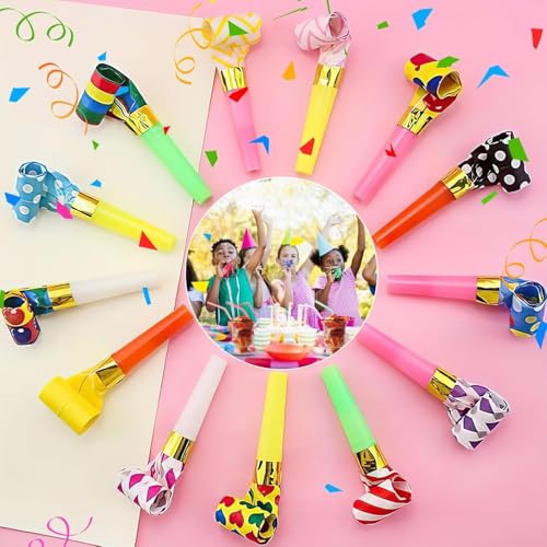 Image of New Colorful Polka Dot Blowouts Paper Blow Outs Noise Makers Whistle Horn Cheering Props Birthday & Kids Party Supplies (100)