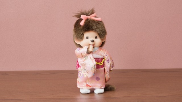 ピンク着物のモンチッチセット モンチッチ ぬいぐるみ 振袖 女の子 Sサイズ 着物 セキグチ ピンク