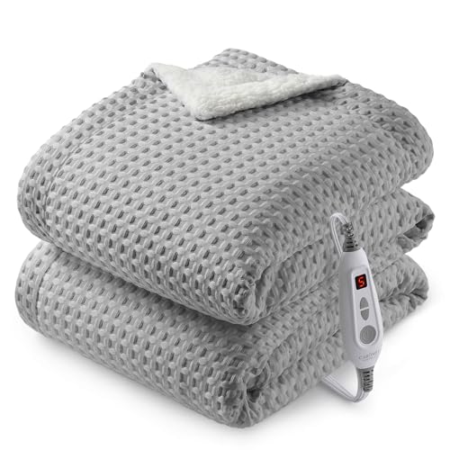 CAROMIO Heated Blanket Throw, Waffle Weave Electric Throw Blanket Fast