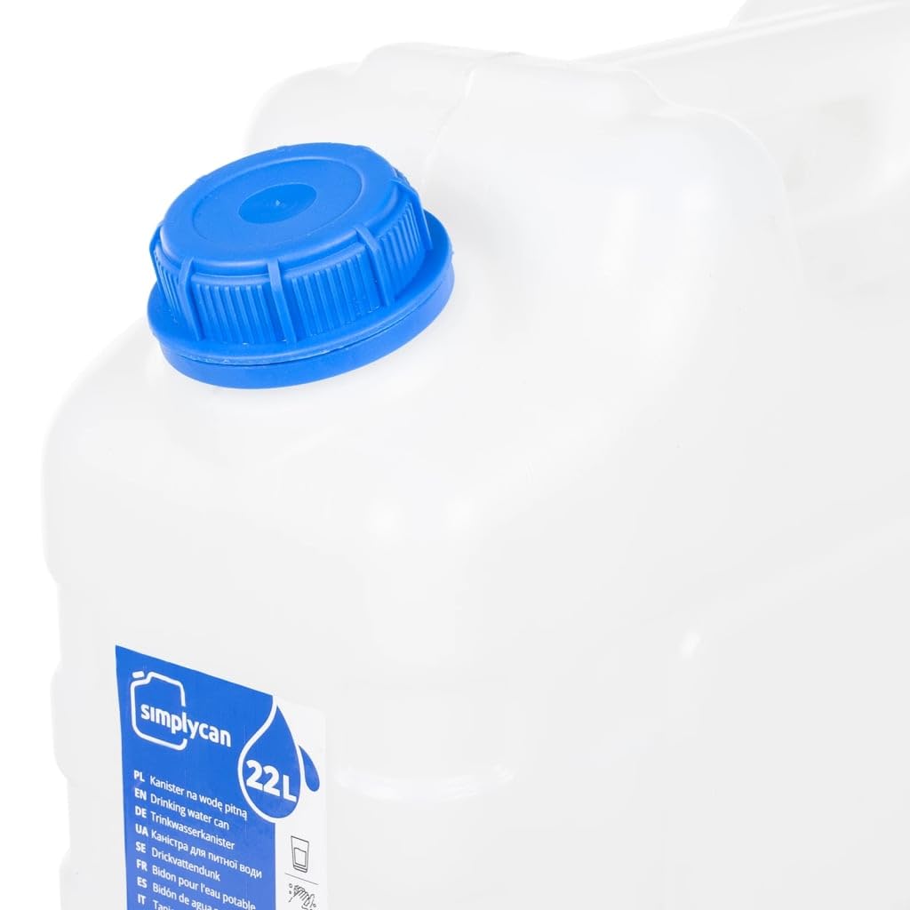 Depósito de agua con grifo, 20 L, transparente, plástico HDPE, apilable, con gran apertura de llenado y asa para camping, exterior, emergencia y almacenamiento