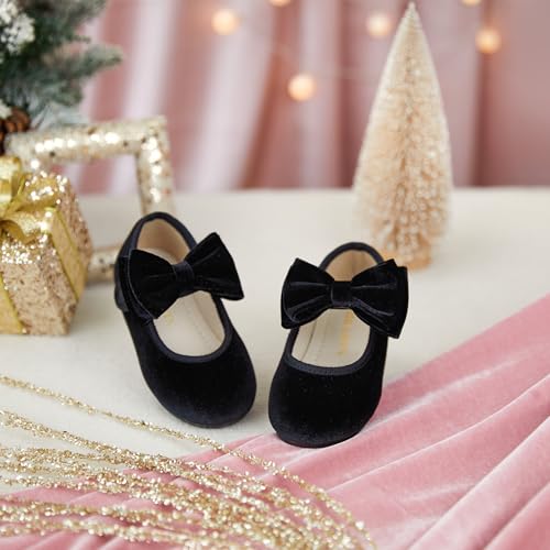 Image of PHIRAMIN Toddler Flower Girl Glitter Dress Shoes Little Girl Ballet Flats Bow Wedding Party