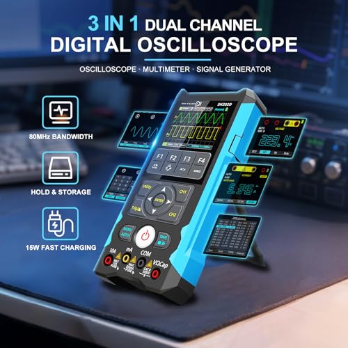 Image of Oscilloscope,SKYCENX SK202D Handheld Oscilloscope Multimeter,80MHz Bandwidth,200MS /s Sampling Rate,6000 Counts,Voltage,Current,Capacitor,Resistor,Diode Test