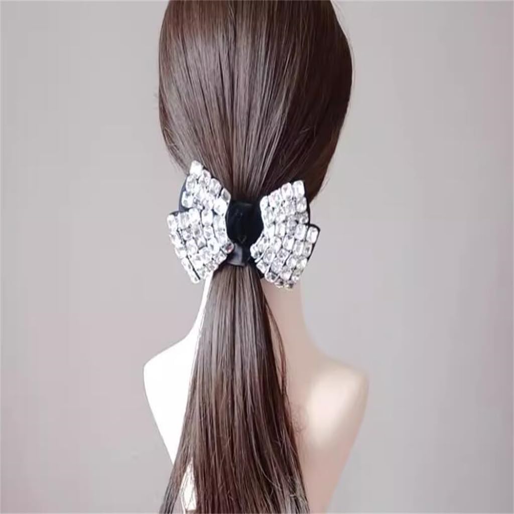 Chouchou cheveux noir strass diamant nœud papillon JFDBGU