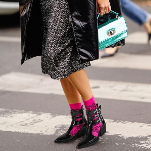 Women's Buckle Strap Ankle Boots Cutout Pointed Toe Chunky Block Heel Sandals with Zipper Dressy Summer4