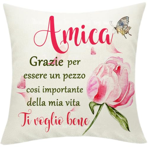Zalingo Regalo Amica Federe Cuscini Copricuscino Decorativa, 45 x 45 cm, Divertenti Regalo Migliore Amica Compleanno Regalo Per Amica Speciale Divertente Regali Amica Natale Amicizia Regali