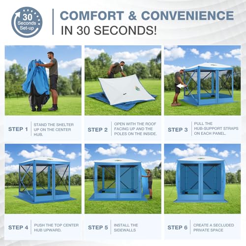 Image of COBIZI 6x6FT Pop Up Gazebo Screen Tent Screen House for Camping, Screen Room with Sidewalls and Mosquito Netting, Hub Tent Instant Screened Canopy with Carrying Bag and Ground Stakes, Blue