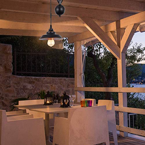 Ganeed Pulley Pendant Light,Adjustable Height Industrial Pulley Lighting,Rustic Ceiling Hanging Light Edison Island Lamp For Farmhouse Dinner Room Kitchen Hallway,Black,E26 Bulb Socket #TOP4