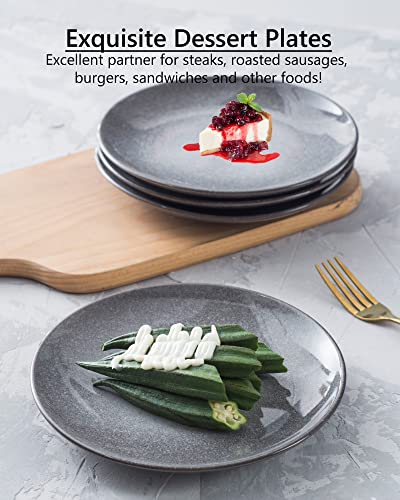 Henxfen Lead Ceramic Dessert Plates 8 Inch - Dinner Salad Plates Set Of 4, Round Serving Dishes For Appetizers, Snacks - Stoneware Dinnerware Set Kitchen Dishwasher, Microwave Safe (Grey) #TOP2