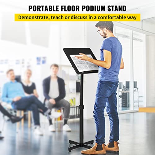 Vevor Lectern Podium Stand, Height Adjustable Laptop Table, Portable Presentation Standing For Classroom, Office, Church, Tilting Desktop With Edge Stopper, Black #TOP1