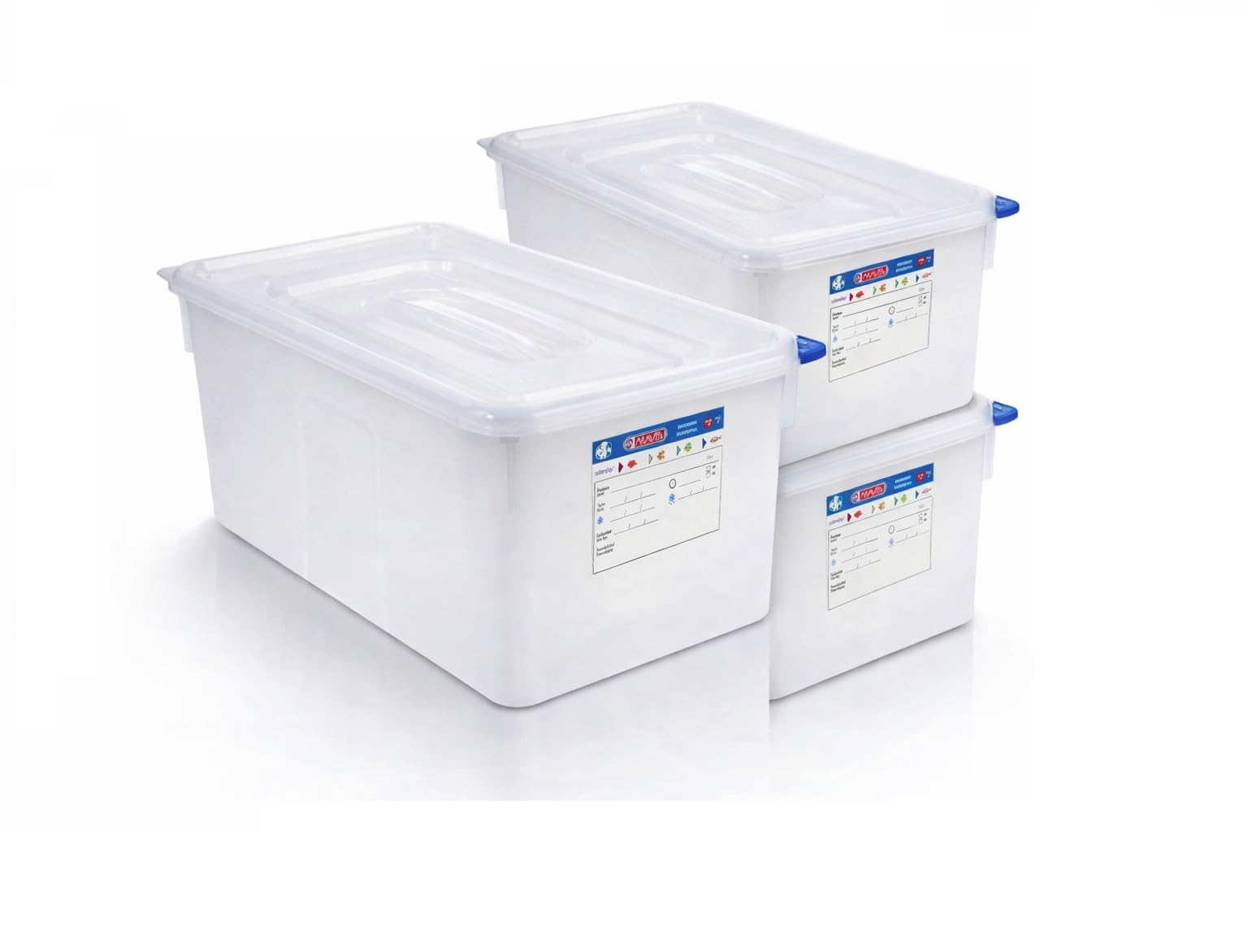 Pack 3 Cajas Herméticas Gastronorm GN 1/1 28 L con Tapa – 53x32x20 cm – Contenedores Alimentarios Profesionales para Hostelería – Recipientes de Conservación Cocina Industrial