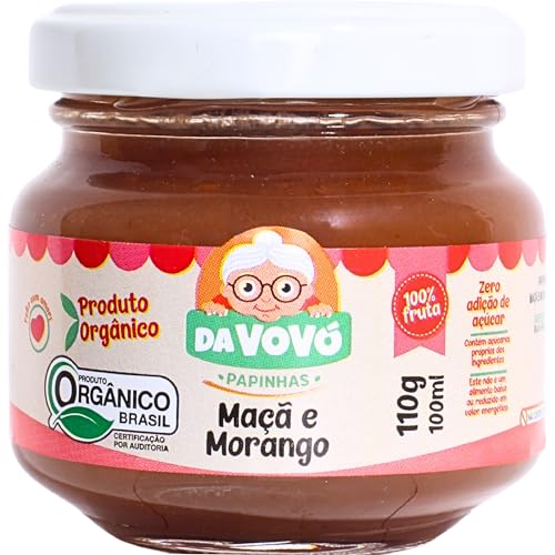Da Vovó, Papinha infantil de Frutas, 100% Fruta, Orgânica, Sabor Maçã e Morango, 100ml
