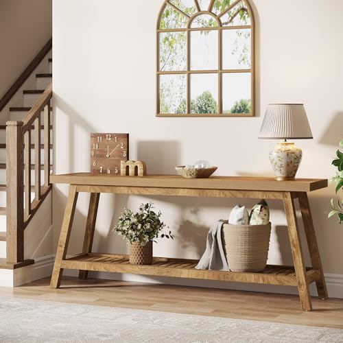 Tribesigns 70.86-Inch Console Table for Entyrway, Farmhouse 2-Tier Entry Entrance Table, Narrow Long Sofa Table Behind Couch, Light Brown - Image 3