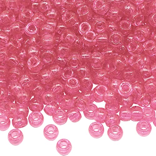 Image of 1000Pcs Pony Beads Bracelet 9mm Pink Glitter Plastic Barrel Pony Beads for Necklace,Hair Beads for Braids,Key Chain,Jewelry Making (Pink Glitter)