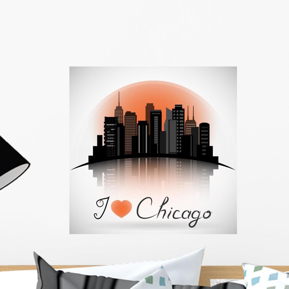 Wallmonkeys FOT-75347638-18 WM251492 Chicago Illinois City Skyline Silhouette Typographic Design Peel and Stick Wall Decals, 18" H x 18" W-Small