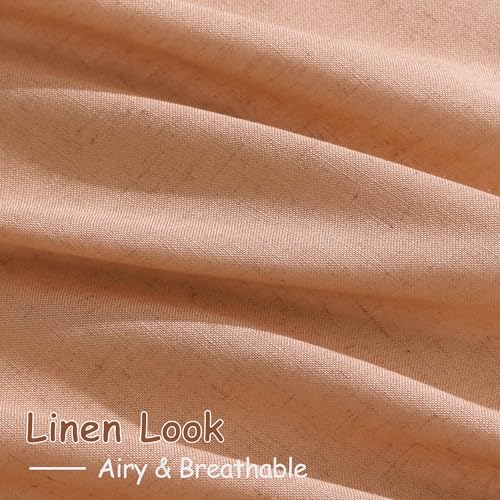 Image of Nanspring Peach Quartz Curtains 84 Inch Long 2 Panels Set Back Tab Rod Pocket Linen Blend Light Filtering Semi Sheer Boho Style Curtain Textured Curtain for Cozy Bedroom and Living Room Decor 52x84
