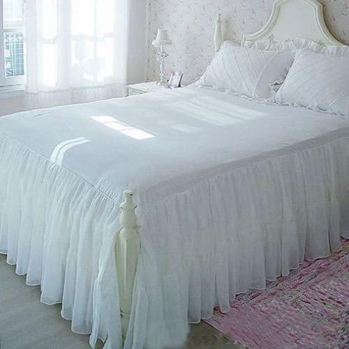 Swanleke Victorian Romantic Two Layers Exquisite Chiffon/Cotton White Bed Skirt 1409 (Queen)