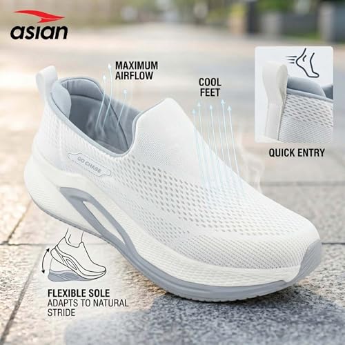 Image of ASIAN Wonderwalk Pro-14 Men's Walking Shoes | Lightweight Slip-On Sports Sneakers | Breathable Knit Mesh | Memory Foam Shoes with Anti-Slip Grip Sole