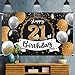 Nelbiirth Happy 21st Birthday Decorations,21st Black & Gold Balloon Large Birthday Banner Backdrop Sign - Cheers to 21 Years Old Bday Party Decoration.