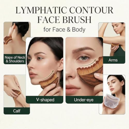 Image of Lymphatic Brush Guasha | Face Sculpting Tool for De-Puffing, Jawline Definition & Skin Firming | Soft Bristle Facial Lymphatic Drainage Brush for Massage & Skincare Use