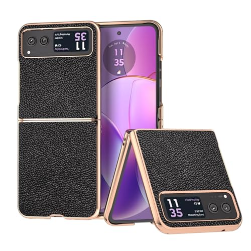 Coque Moto Razr 40 en cuir véritable noir et finition galvanisée élégante