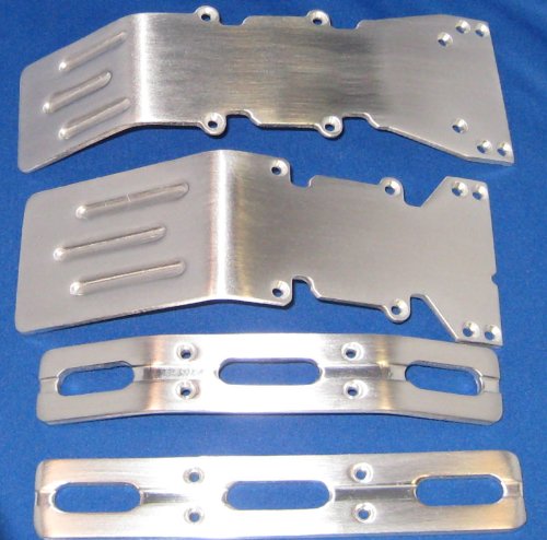 RC Raven RC Car Skid Plate for T-Maxx and E-maxx Brushed Aluminum Skid Plate Front and Rear with a Set of Brushed Aluminum Bumper Set- RC Car Upgrade Parts