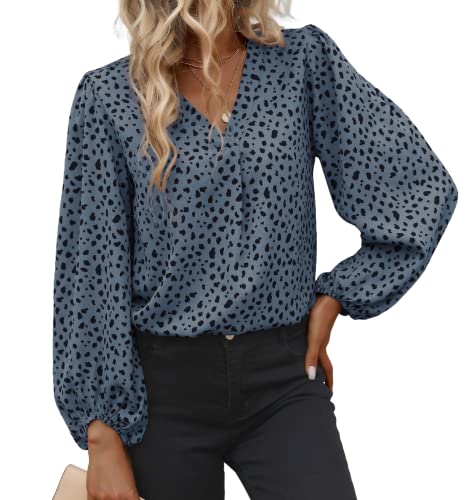 Long Sleeve Blouses for Women, Leopard Print Chiffon Tops V Neck Loose Business Shirts Casual Work Tunic