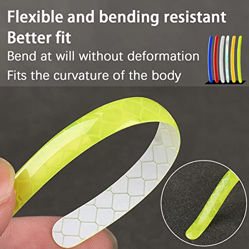 Image of 20PCS Reflective Car Wheel Decorative Stripe Stickers, Night Safety Warning Tape Sticker, Anti-Scratch Tire Rims Sticker, Auto Decals Exterior Fluorescent Accessories for Motocycle Bike (Green)