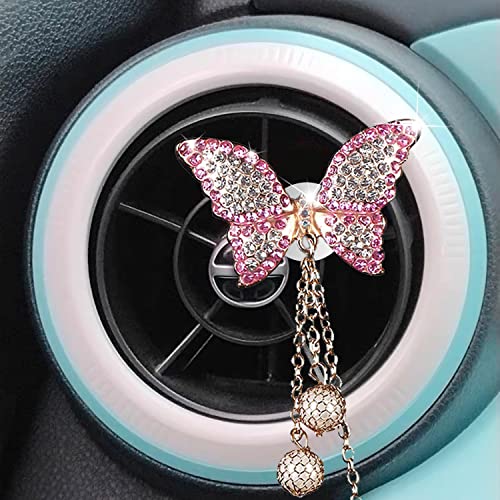 Image of 2 Pieces Butterfly Air Vent Clips Bling Car Aromatherapy Vent Clips Butterfly Car Freshener Perfume Clip for Girls Women Car Interior Decoration Accessories with Dry Fragrance Pads, Pink and Purple