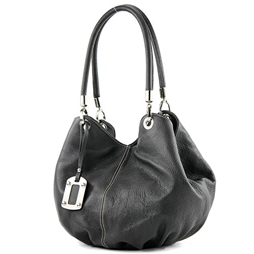 modamoda de 228 Damen Leder Schultertasche Hobo bag handmade in Italy, Farbe:Schwarz