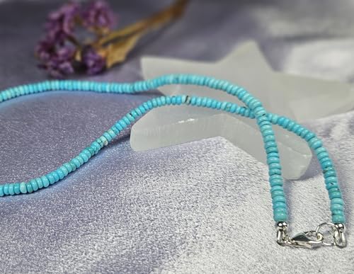 Dainty Natural Turquoise Beaded Necklace, Throat Chakra, Real Genuine Turquoise, 925 Sterling Silver, Gift for Her, Lobster Clasp Toggle Clasp3