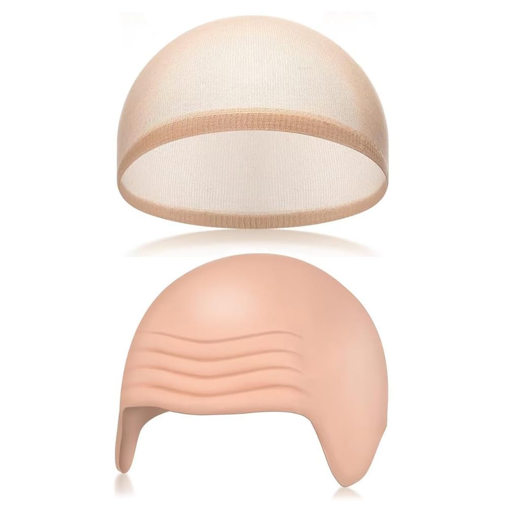 QWEPU Latex bald head cover, skin color Skin Bald Caps, Latex Head Cover Bald Hats and Hair net,no shaving required, performance makeup, mask, Cosplay Hat Costume Accessory for Halloween Adults