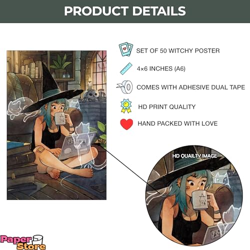 Image of Paper9store Pack Of 50 Aesthetic Wall Collage Kit - 4?6 Inches Self Adhesive Wall Posters For Bedroom, Living Room, Office A6 Size (Witchy)