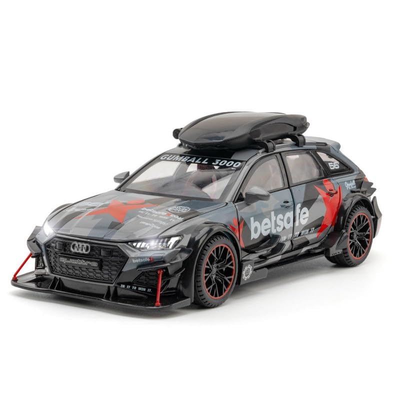 Image of Audi RS6 DTM Modified 1:24 Diecast Scale Model, Pull Back Toy Car for Kids, Openable Doors, Light & Music Features, Toy Vehicle for Boys and Girls (Grey)