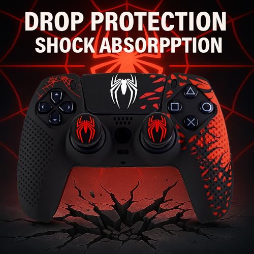 Image of DEADSKULL - Spidy Edition Protective Cover Case Compatible with PlayStation DualSense Anti-Slip PS5 Remote Skin, PS 5 Controller Accessories,Silicone Sleeves Set (Red & Black)