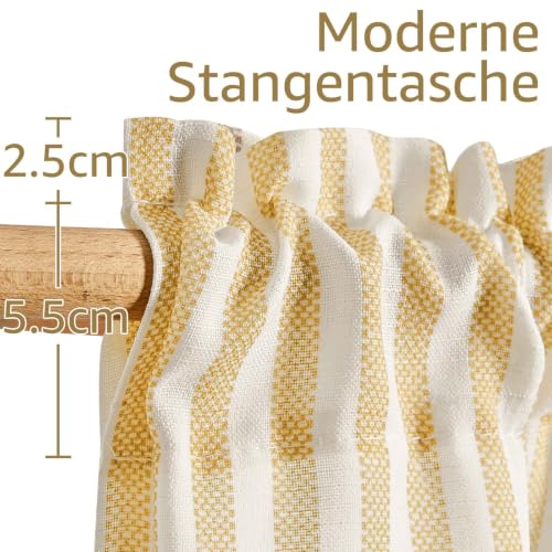 TOPICK Scheibengardinen Streifen modern H60xB65 cm 2er Set Gelb auf Weiß – Ansicht 4