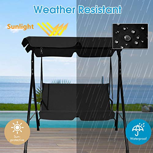 Image of Tangkula 2 Person Porch Swing, Outdoor Swing with Removable Cushions, Solid Steel Structure, Patio Swing with Adjustable Canopy for Porch, Backyard, Garden, Balcony