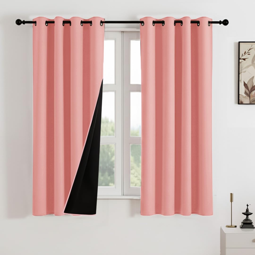 HOMEMONDE 100% True Blackout Curtain Window 5 Feet Set of 6 - Thermal Insulation, Black Backing & Fade Resistant Drapes - (60 Inch, Peach)