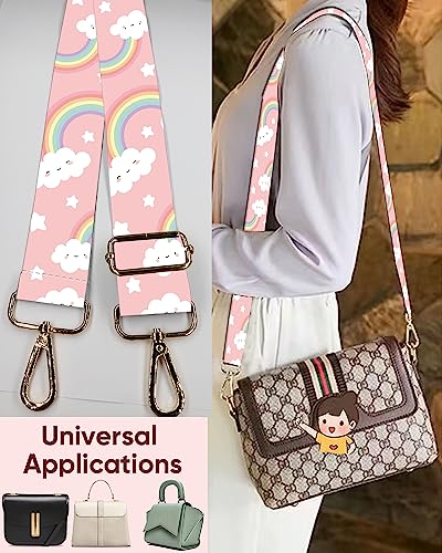 Image of Wide Purse Strap Replacement Crossbody Handbag Shoulder Strap Adjustable Bag Straps Replacement (Cute Rainbow Stars)