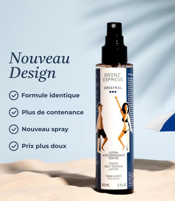 BRONZ EXPRESS | Selbstbräuner Gesicht und Körper Getönte | Lotion 150 Milliliter | Natürliche Bräune Ohne Sonne | Sofortige Gesunde Bräune | Französische Traditionsmarke Seit 1960 | Ikonische Formel 2
